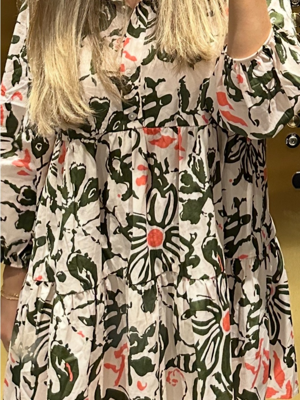 Anthropologie White Floral Mini Dress with Olive and Coral Print